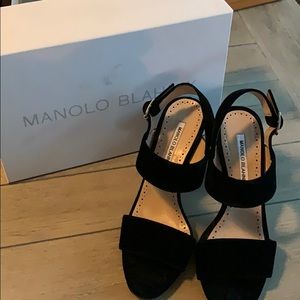 Manolo Blahnik Khan black velvet sandal.
